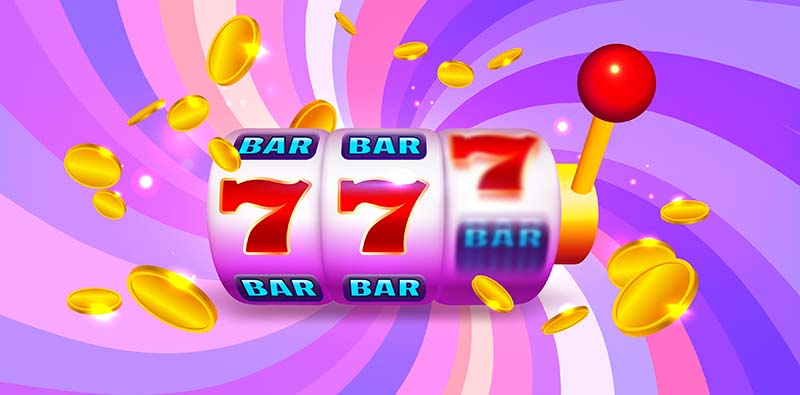 Automat s ikonama i novčićima na šarenoj pozadini. Online kasino